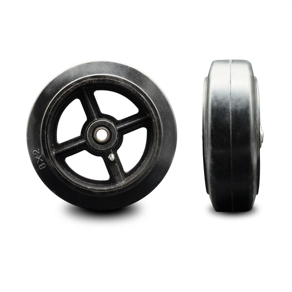 SCC - 8" Rubber on Cast Iron Wheel Only w/Roller Bearing-1/2" Bore-650 lbs Cpty